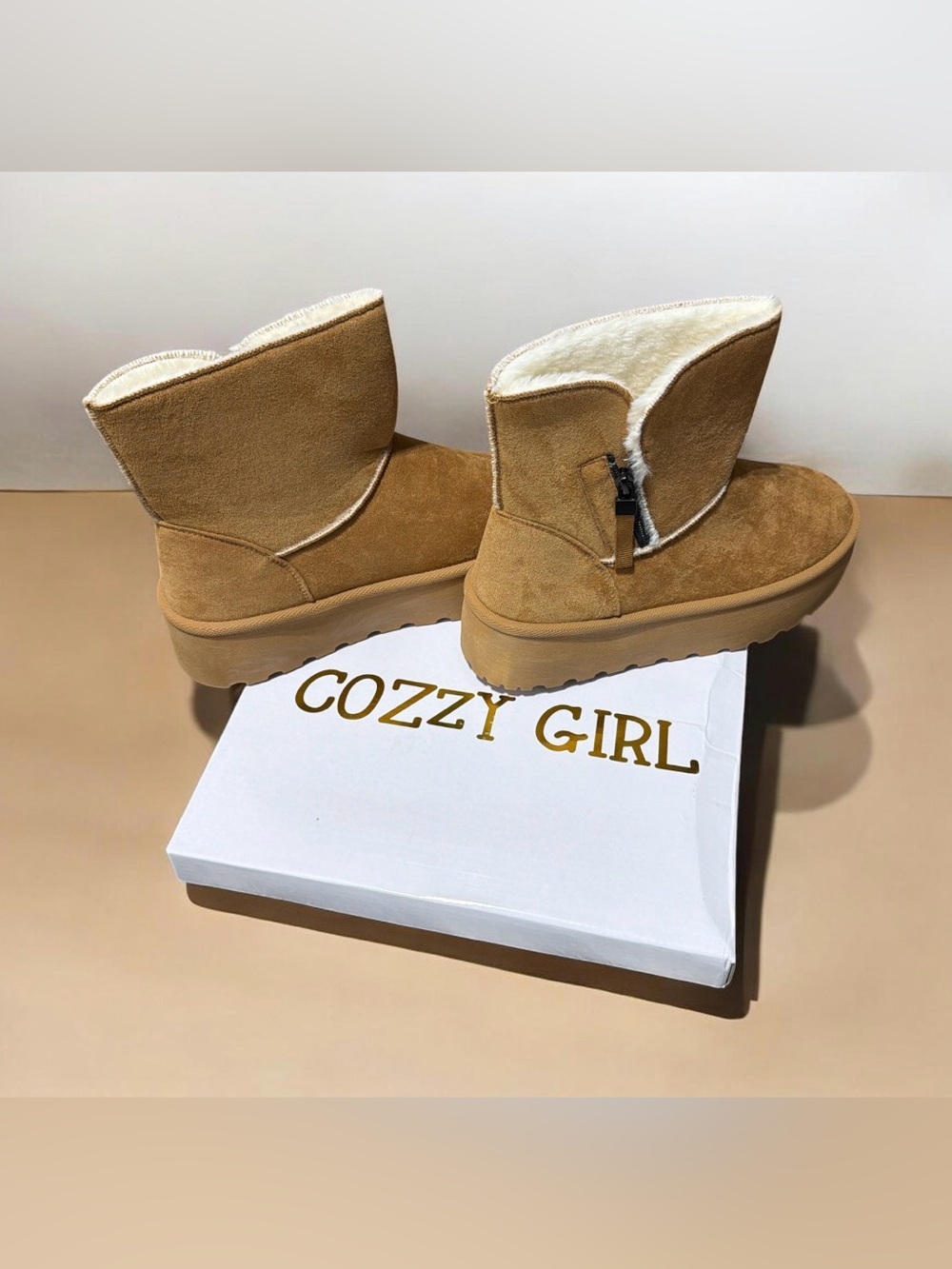 Cozzy Girl Tan Platform Ankle Boots Size 8